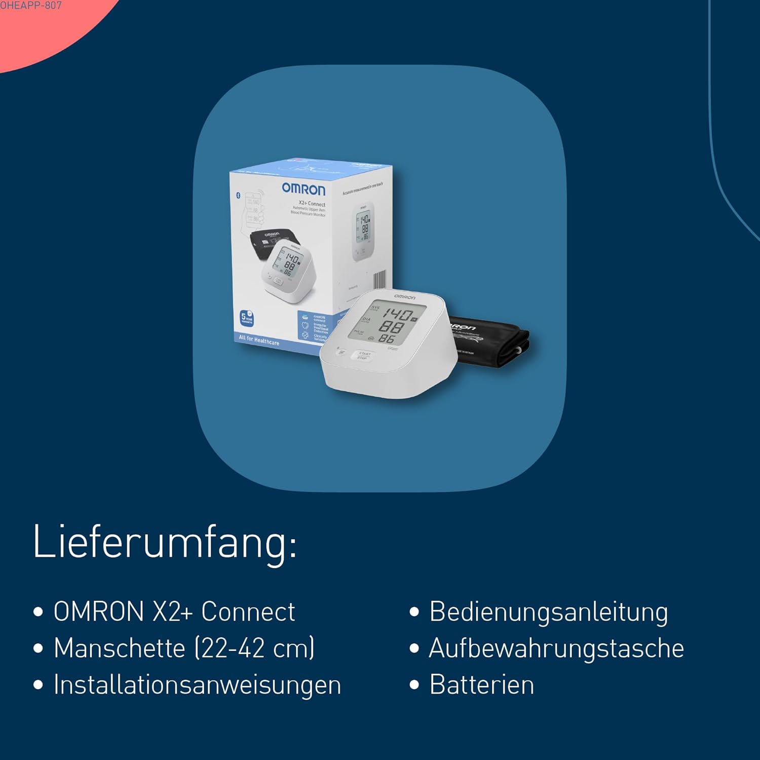 Thumbnail 6 de OMRON X2+ Connect Oberarm-Blutdruckmessgerät 22–42 cm 🩺