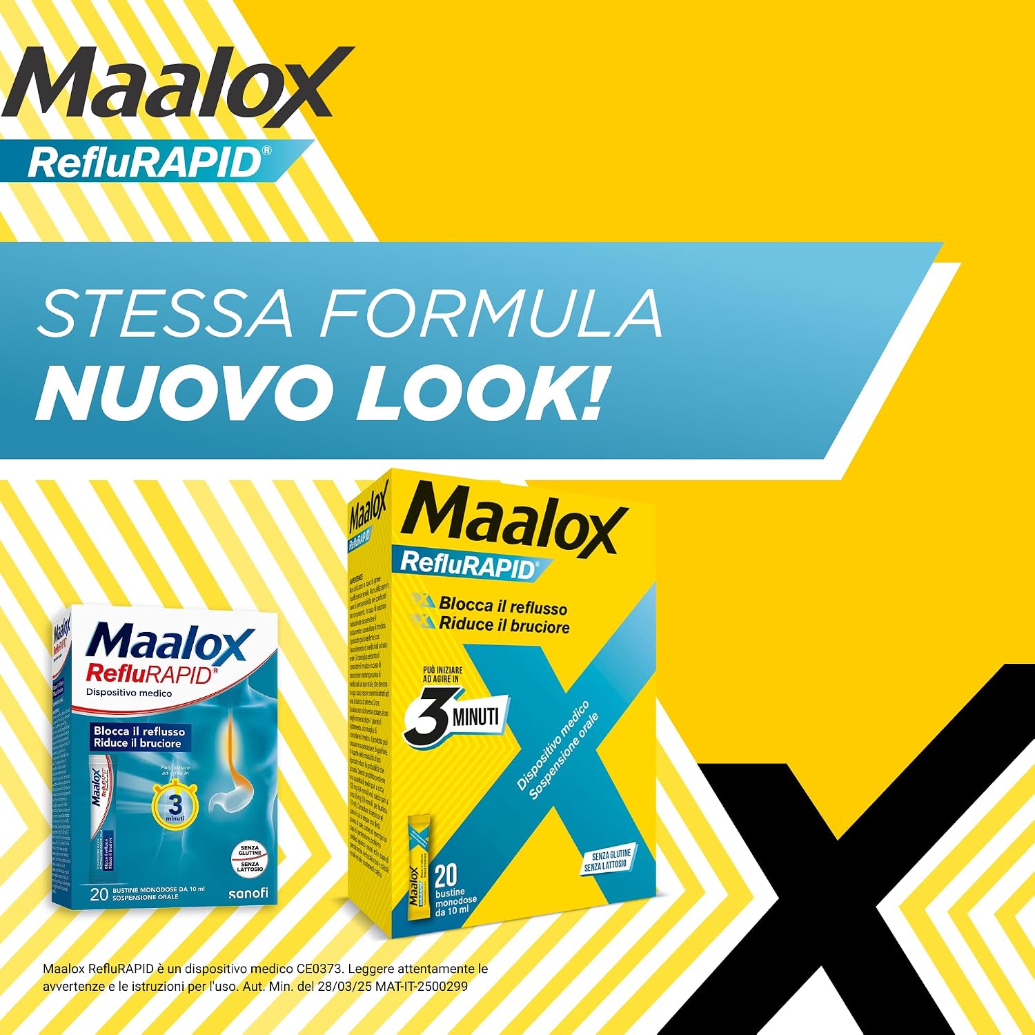 Detalle de Maalox Reflurapid Blocca il Reflusso Gastroesofageo – 40 Bustine Menta, senza glutine e lattosio