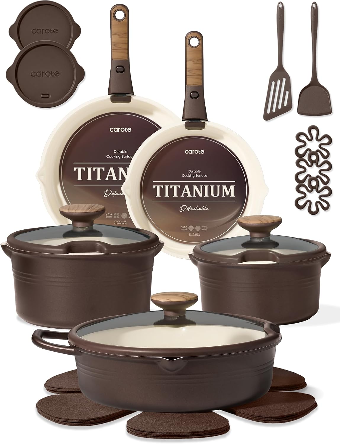 CAROTE 22Pcs Titanium Cookware Set 22pc