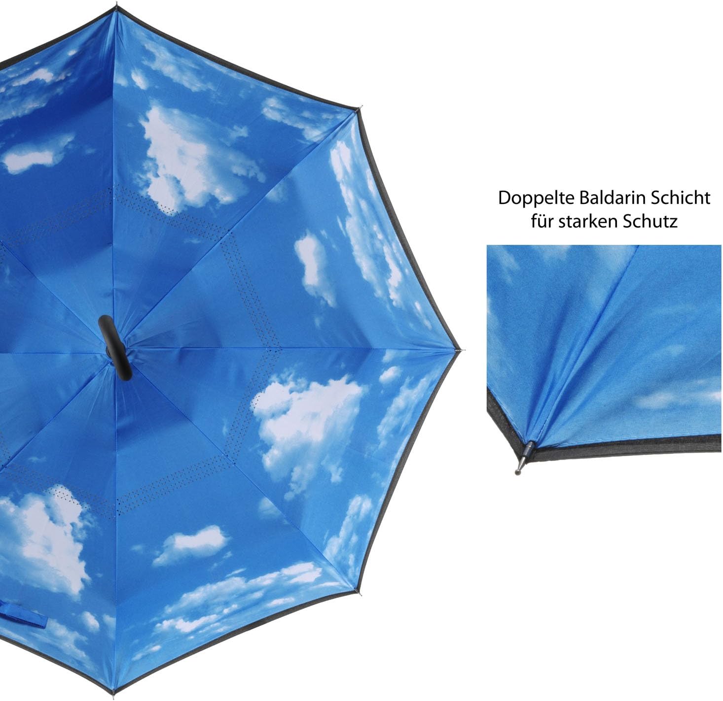 Thumbnail 2 de Parapluie inversé GOODS+GADGETS avec ciel bleu et poignée en C (parapluie à bâton inversé) – 105 cm