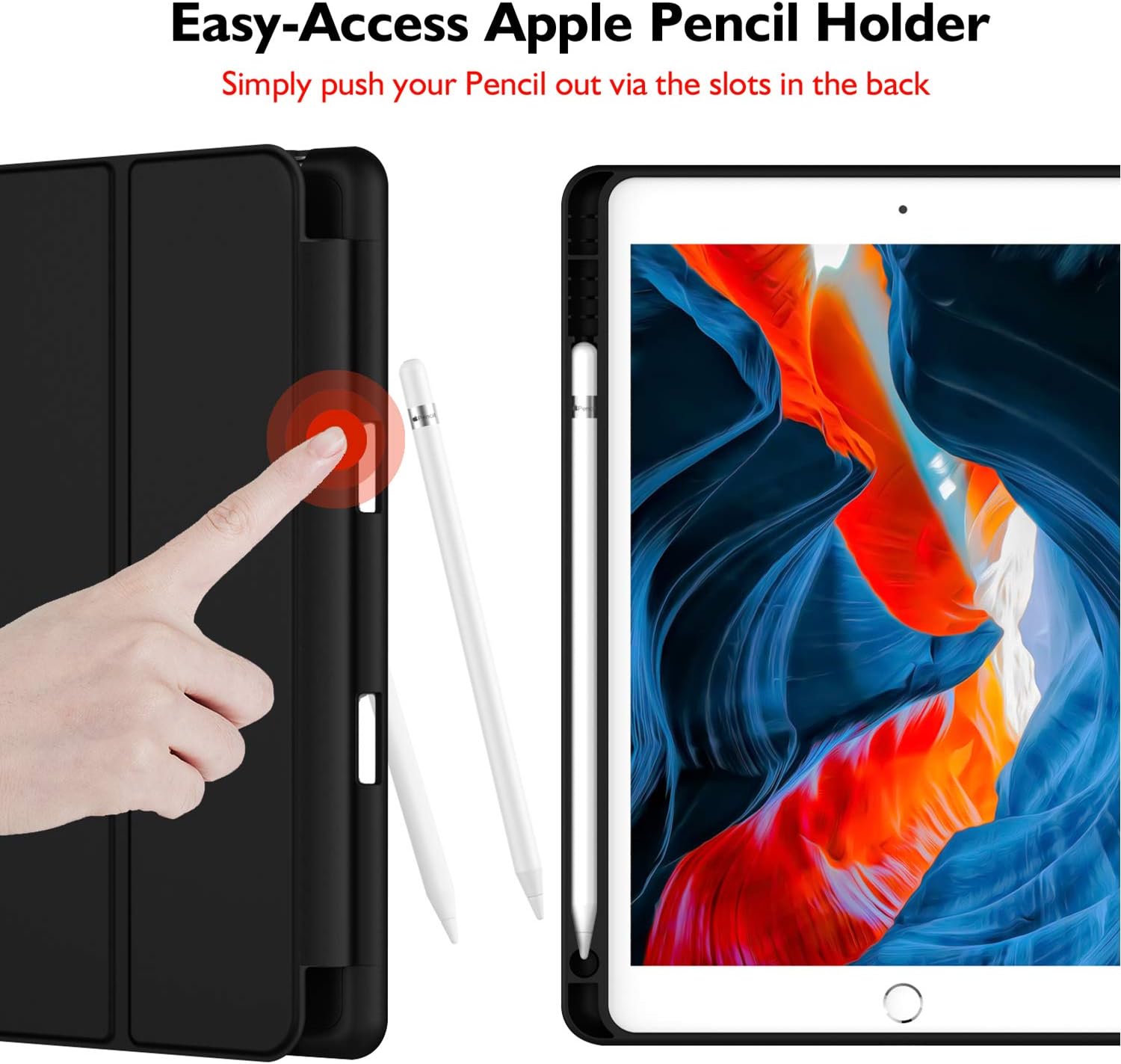Detalle de iMieet New iPad 10.2 case-Black Case with Soft Silicone Back and Pencil Holder