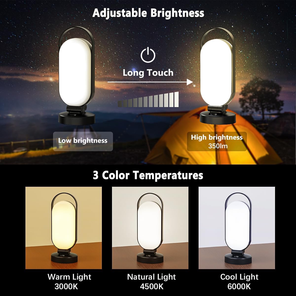 Thumbnail 1 de Hapfish Lampe Solaire de Camping rechargeable pliable, 240 LED jusqu’à 350 lumens, 5000 mAh étanche
