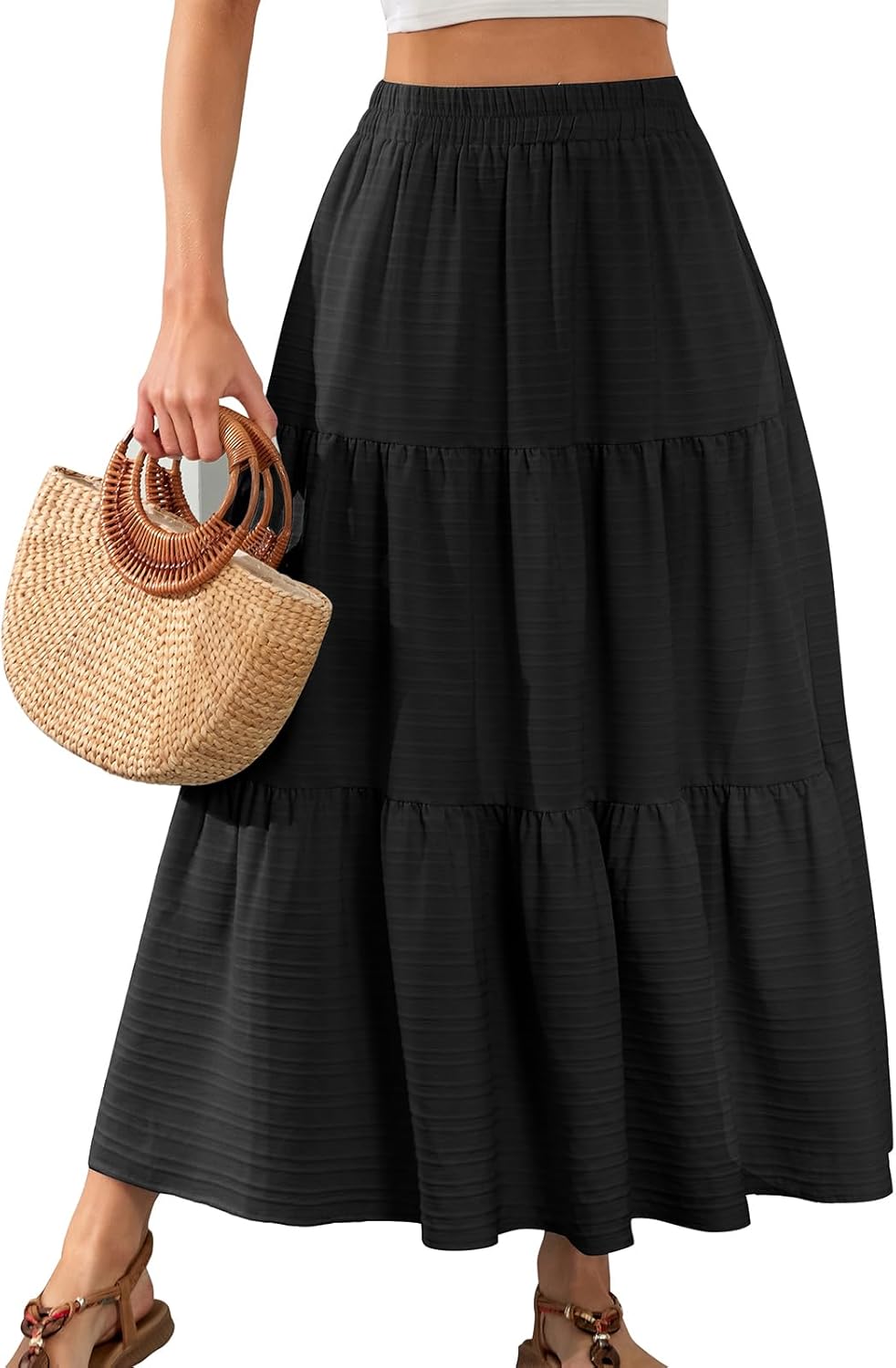 Thumbnail 6 de HUSKARY Women’s Summer Casual Elegant Smock Layered Tiered Maxi Skirt with Pockets
