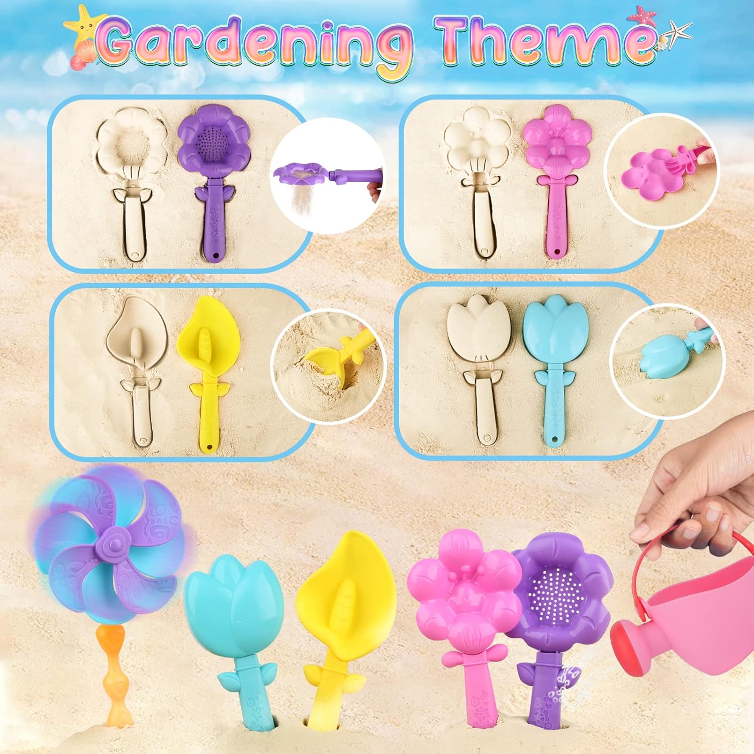 Thumbnail 2 de Joyreal 46-piece Ice Cream Beach Toys set with collapsible bucket, spade and sand pit tools