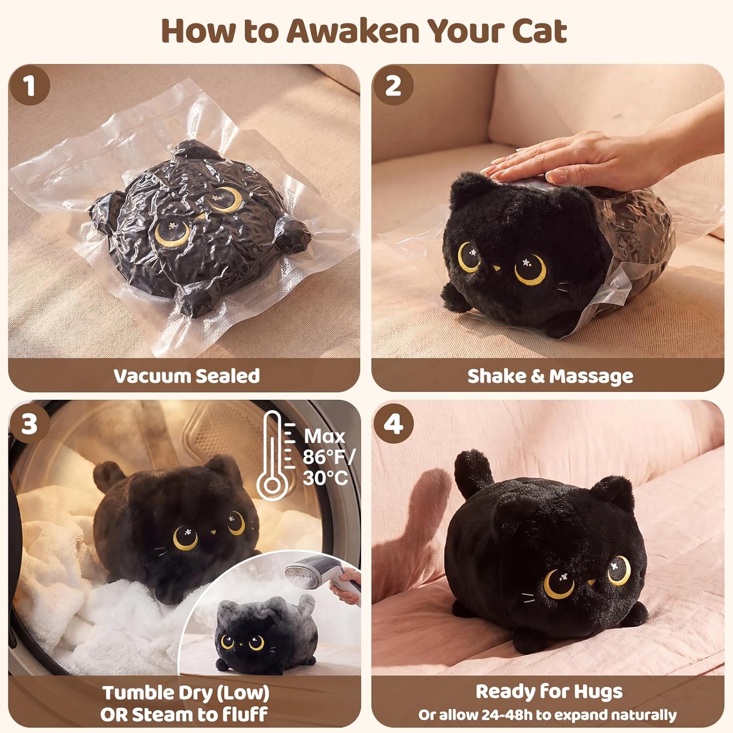 Detalle de Mewaii Black Cat Plush (8 inch) – soft kitten cuddle pillow toy