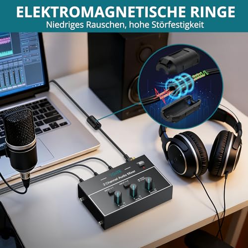 Thumbnail 4 de YGiTK 2-Kanal Audio-Mixer 6,35 mm + 3,5 mm – kompakter Mini-Mixer