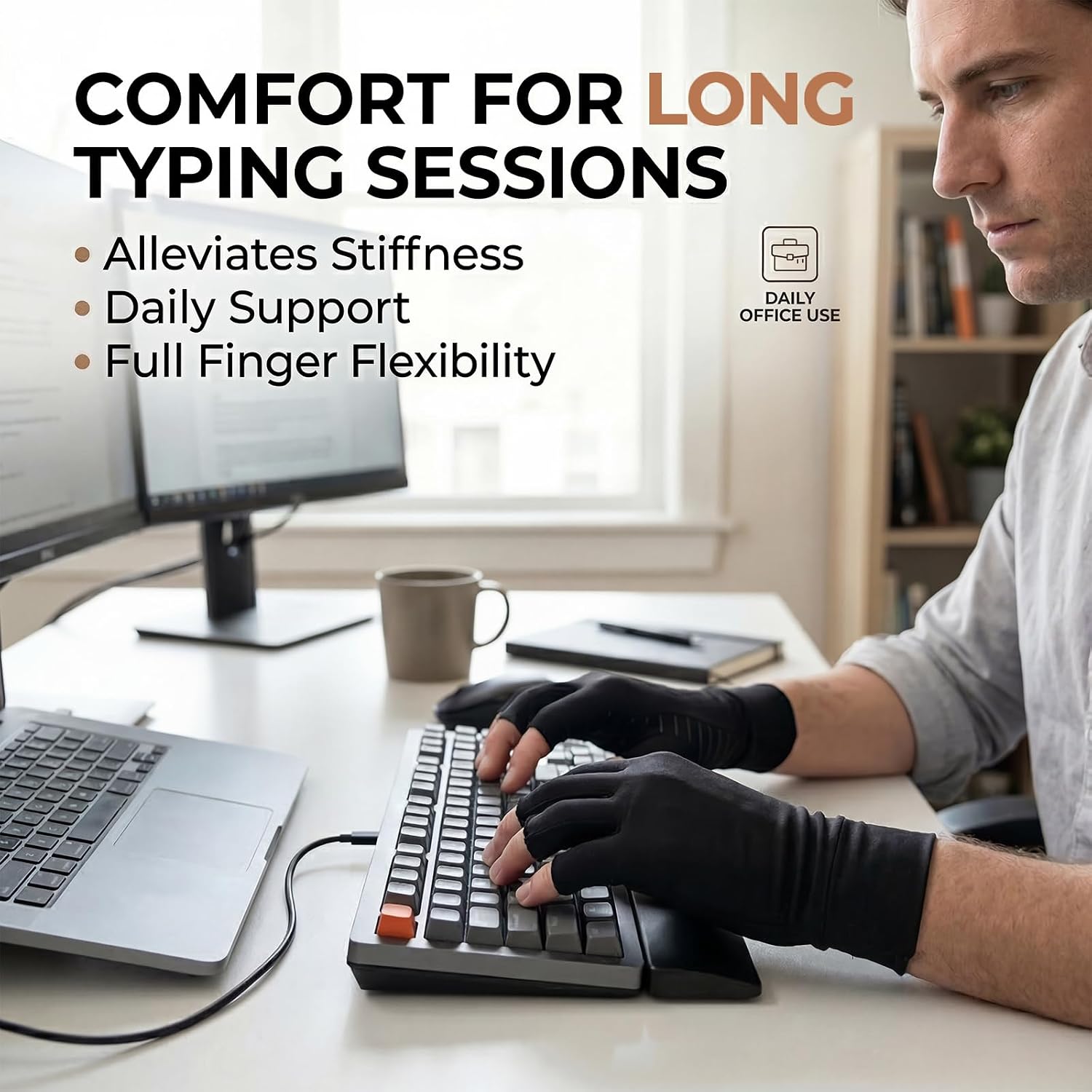 Detalle de AovYoo Copper Arthritis Compression Gloves (Raynaud’s, Rheumatoid & Osteoarthritis) – Hand Pain Relief Support – L