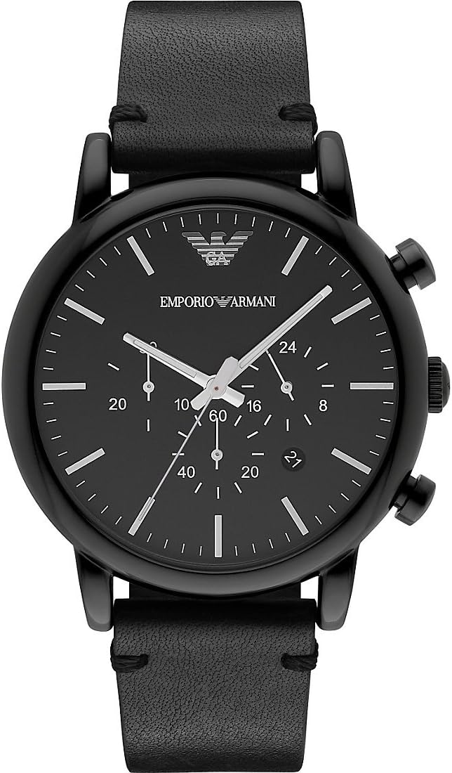 Detalle de Emporio Armani orologio da uomo con cronografo, cassa 46 mm e cinturino in acciaio, pelle o silicone