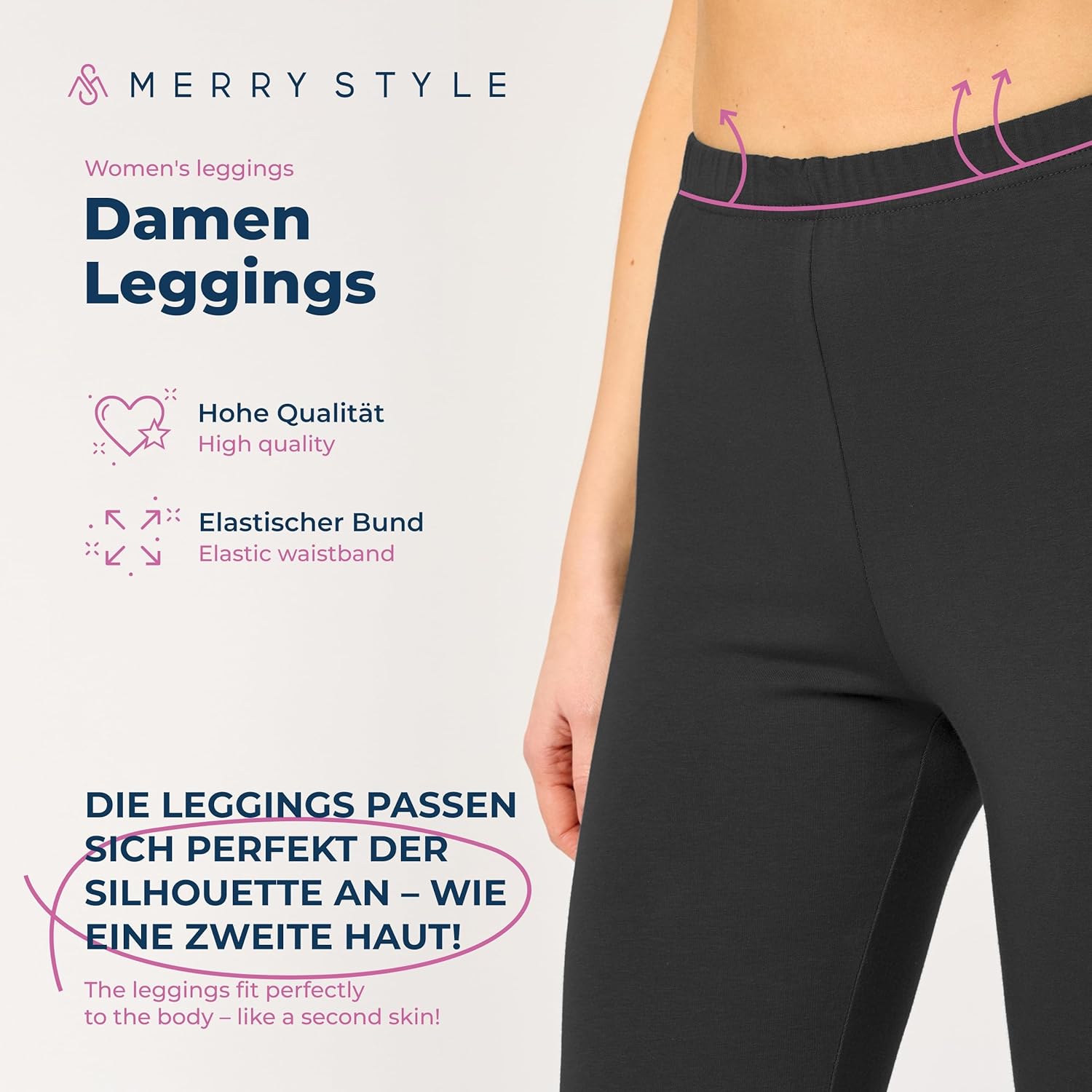 Thumbnail 2 de Merry Style Damen Leggings 3/4 mit Stretch aus Baumwolle – Capri-Länge, hoher Bund (MS10-199)