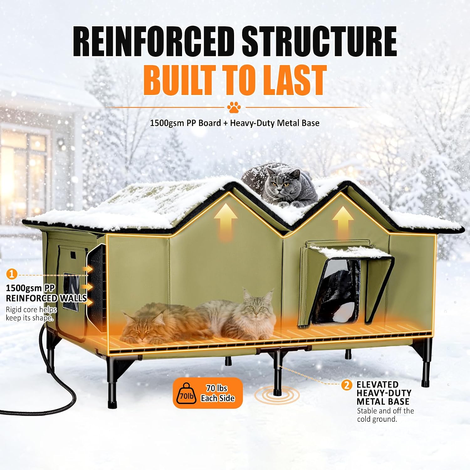 Thumbnail 5 de GUZROK GA2602 XX-Large Heated Outdoor Cat House, 1500 GSM Body