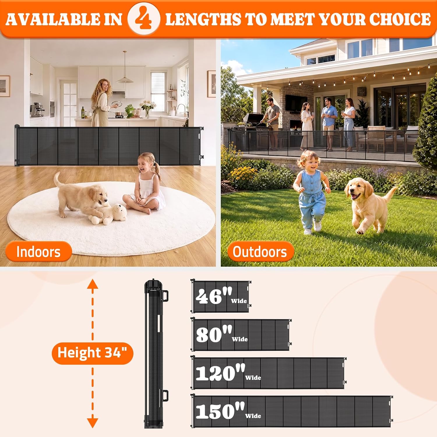 Thumbnail 6 de Pawtners SH20.006D02 Retractable Baby Gate, 34" Tall, Up to 120" Wide
