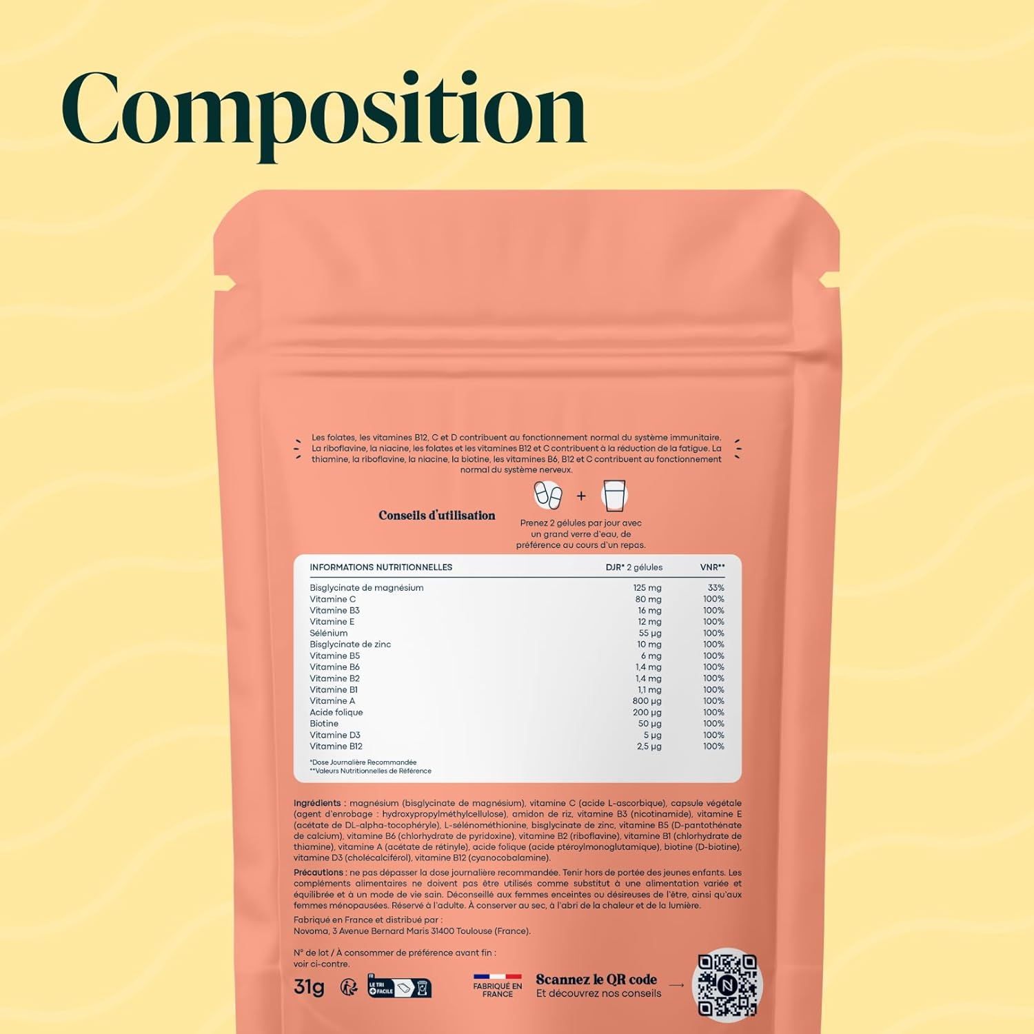 Thumbnail 6 de Multivitamines et Minéraux Essentials by Novoma (15 nutriments) avec magnésium & zinc — 60 gélules vegan, cure 1 mois