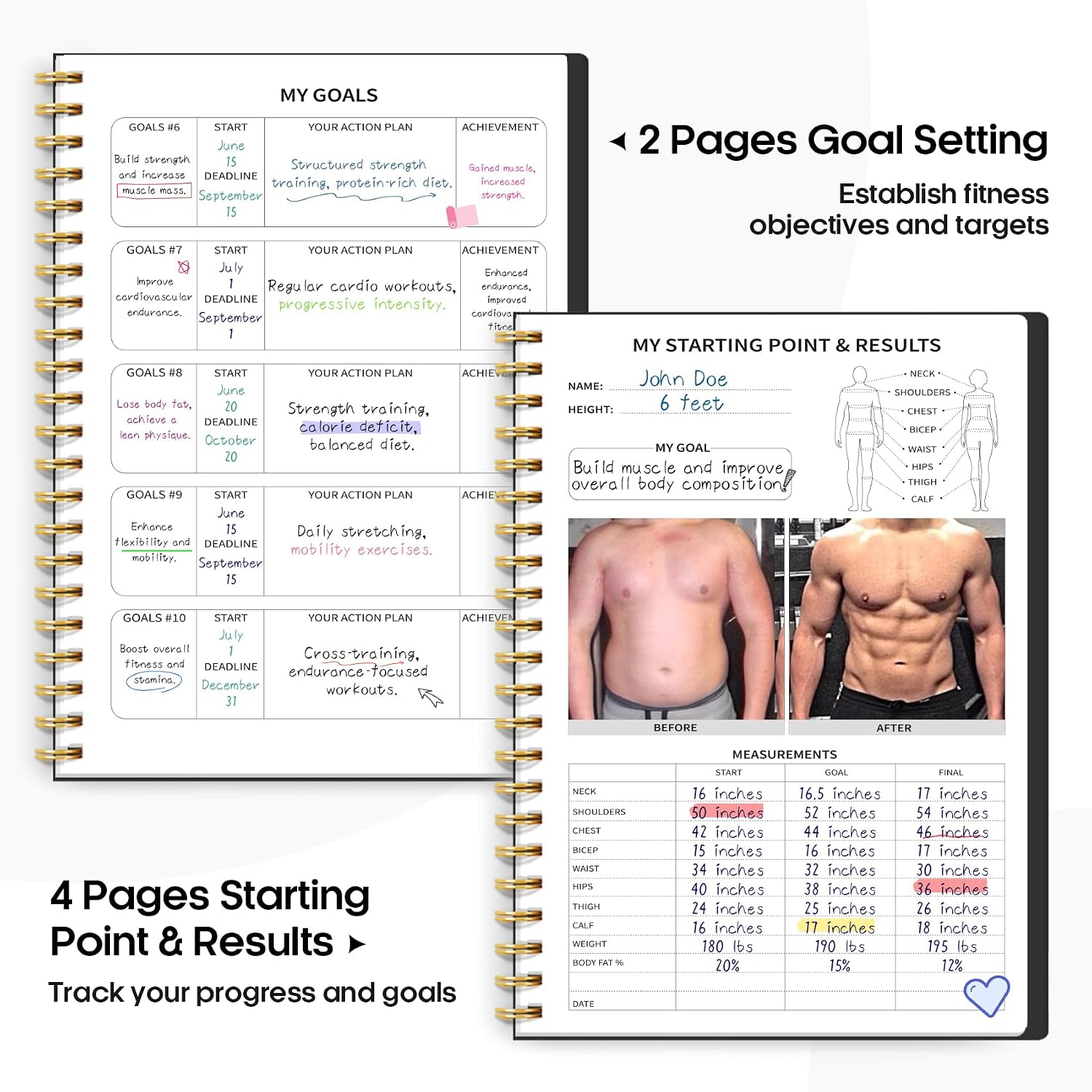 Detalle de Taja T009-Fitness-Black Workout Journal, A5 Undated Planner, 160 Pages