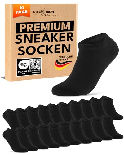 Detalle de Sockenkauf24 10 Paar Sneaker Socken Herren & Damen, Baumwolle, Komfortbund ohne Naht – Schwarz, 39–42