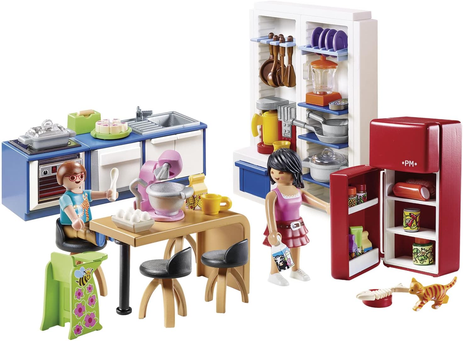 Detalle de PLAYMOBIL Dollhouse 70206 Familienküche – Küchenzeile mit Backofen, Spülmaschine, Kühlschrank und Essbereich, 129-teilig
