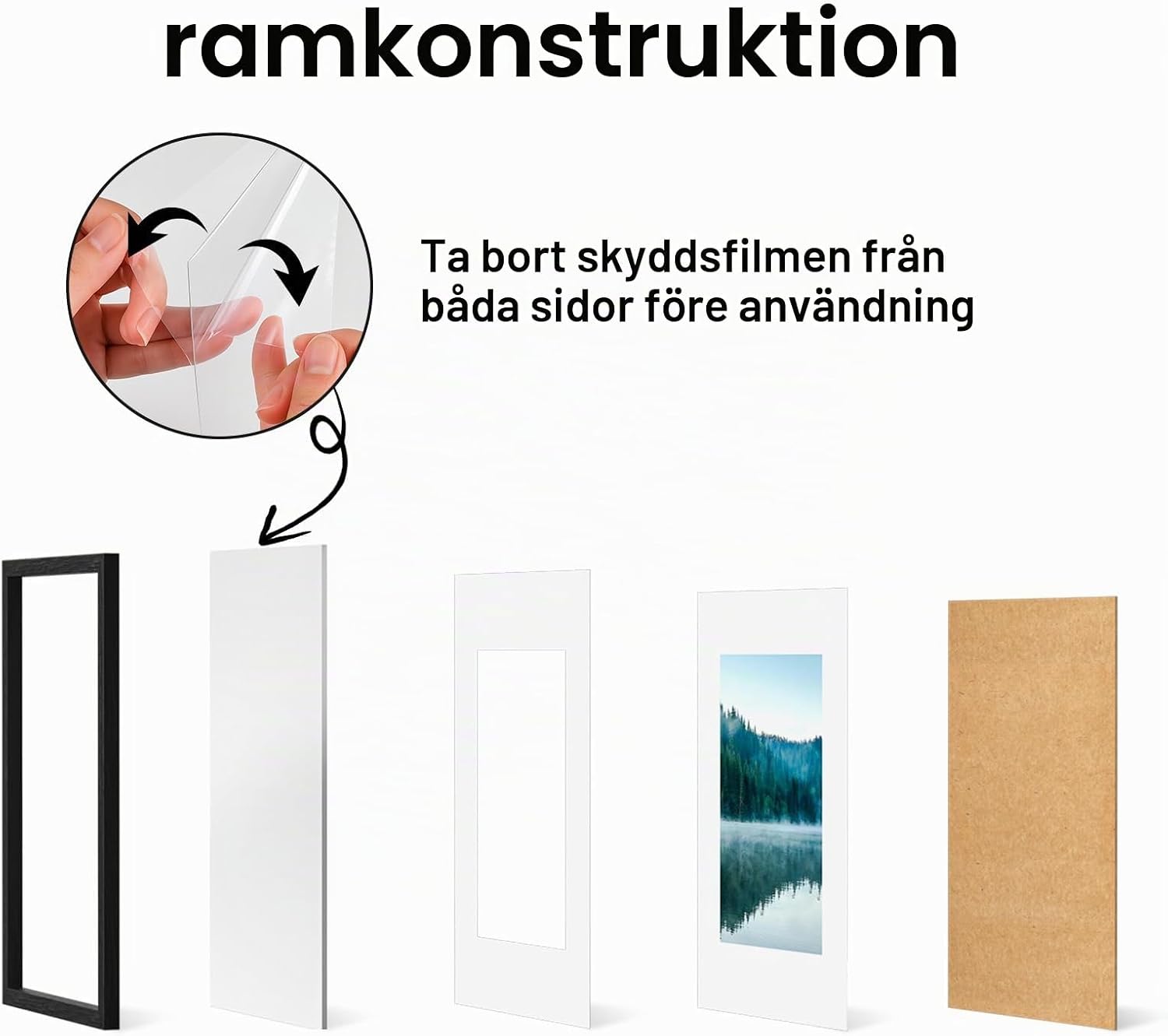 Detalle de COMPOLICY fotoram 30 x 40 cm i svart trä, med passepartout och plexiglas