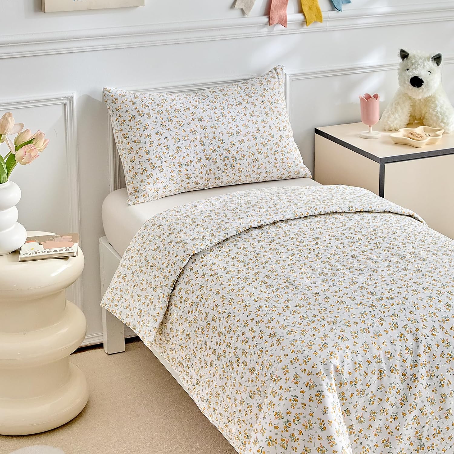 Detalle de DuShow Cotton Toddler Duvet Set with Reversible Floral Design (Orange, 120 x 150 cm)
