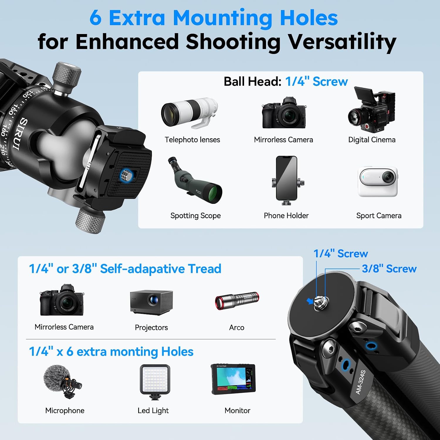Thumbnail 6 de SIRUI AM-324S+G1 Heavy-Duty Tripod 59.8in