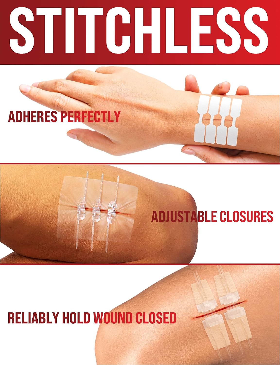 Detalle de MYHELP Wound Closure Strips, 24-Pack in 3 Types for First Aid