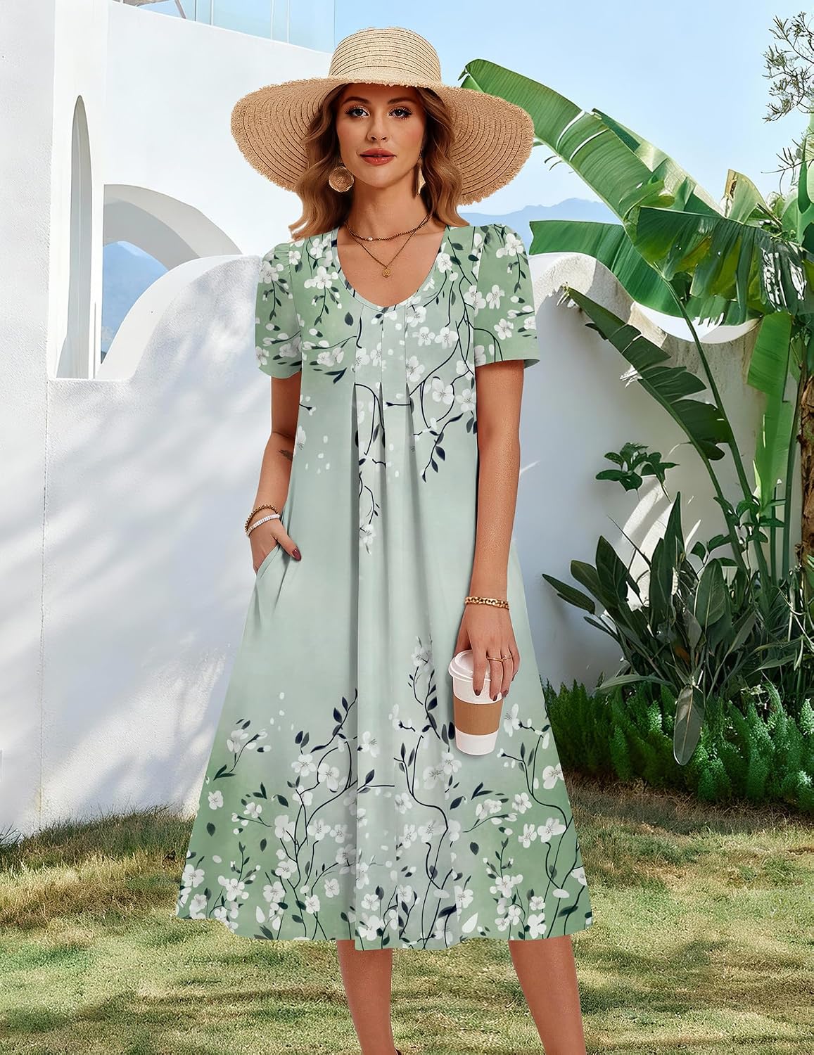 Thumbnail 4 de Zeagoo Floral Midi Dress with Pockets