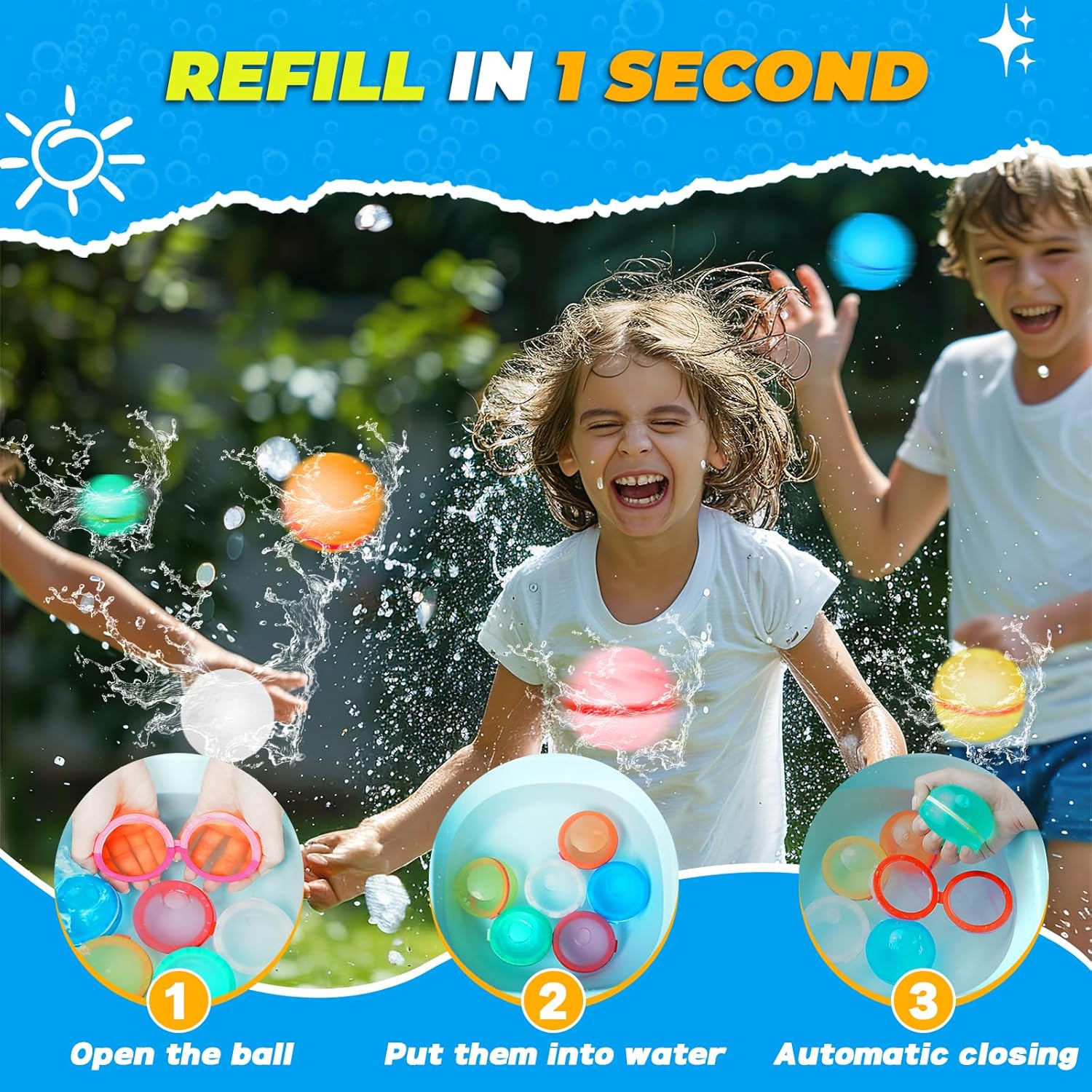 Detalle de Tizikcon 6 PCS Reusable Water Balloons – Magnetic, Self-Sealing Fill-and-Play Water Bombs for Summer Fun