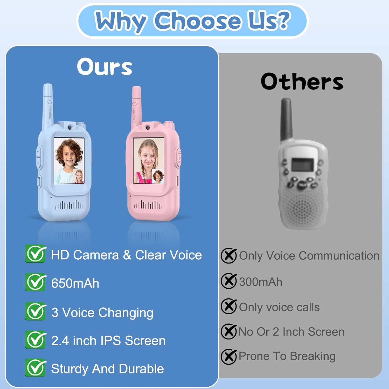 Thumbnail 6 de Hangrui Video Walkie Talkies for Kids (Pink + Blue) – 2-Pack Long Range Video Radios