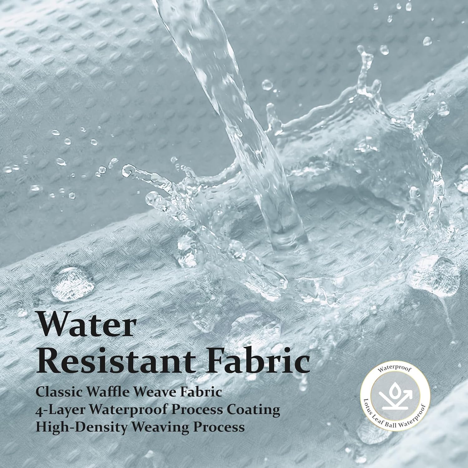 Thumbnail 6 de Dynamene Fog Blue Waffle-Weave Fabric Shower Curtain, 256 GSM, Weighted Hem