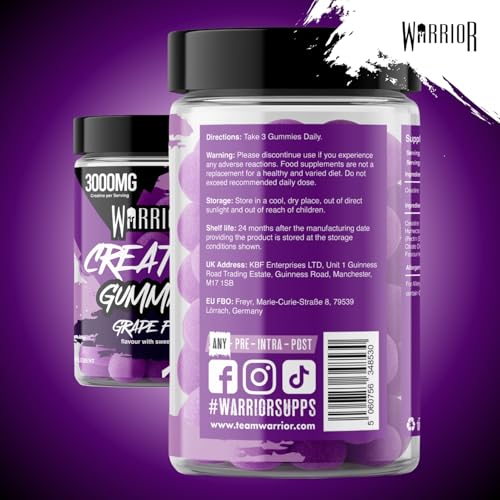 Detalle de Warrior Creatine Monohydrate Gummies 90 Gummies – Daily On-The-Go Creatine Support