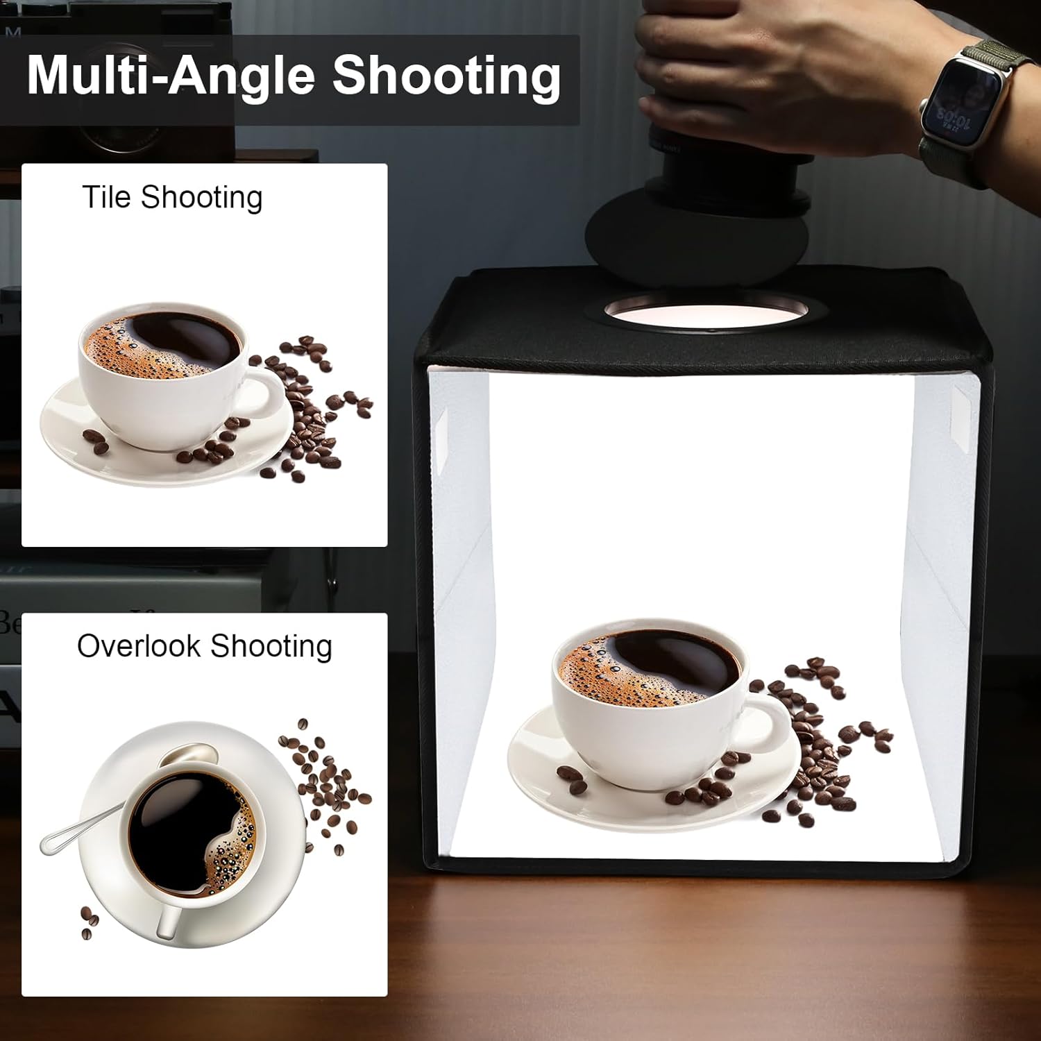 Thumbnail 6 de PULUZ Fotostudio Lichtbox 25 cm mit dimmbarem LED-Ringlicht und 6 Hintergründen