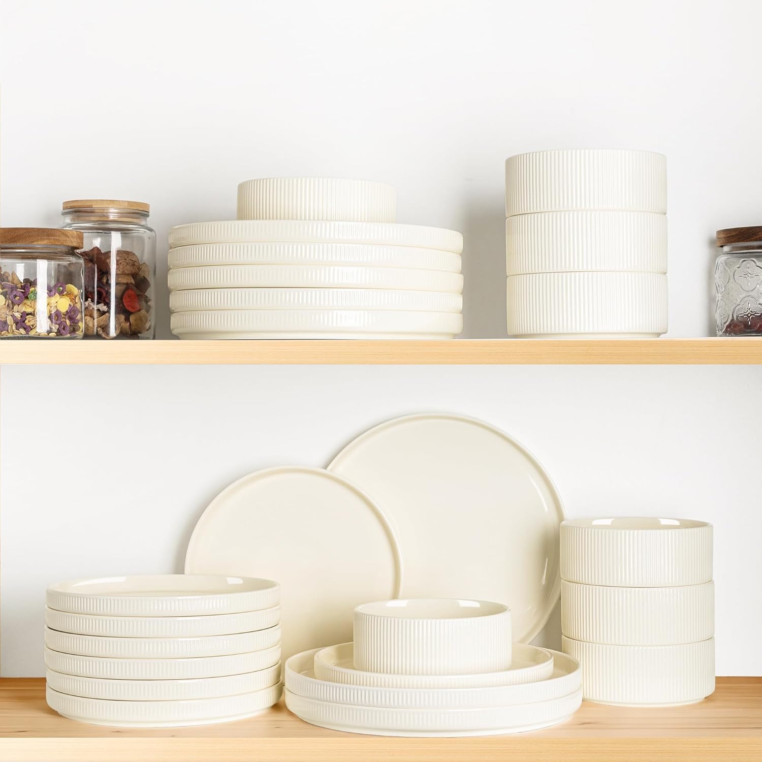 Thumbnail 5 de TheTerra 18-Piece Ceramic Dinnerware Set for 6 (Beige) — Plates & Bowls, Scratch Resistant