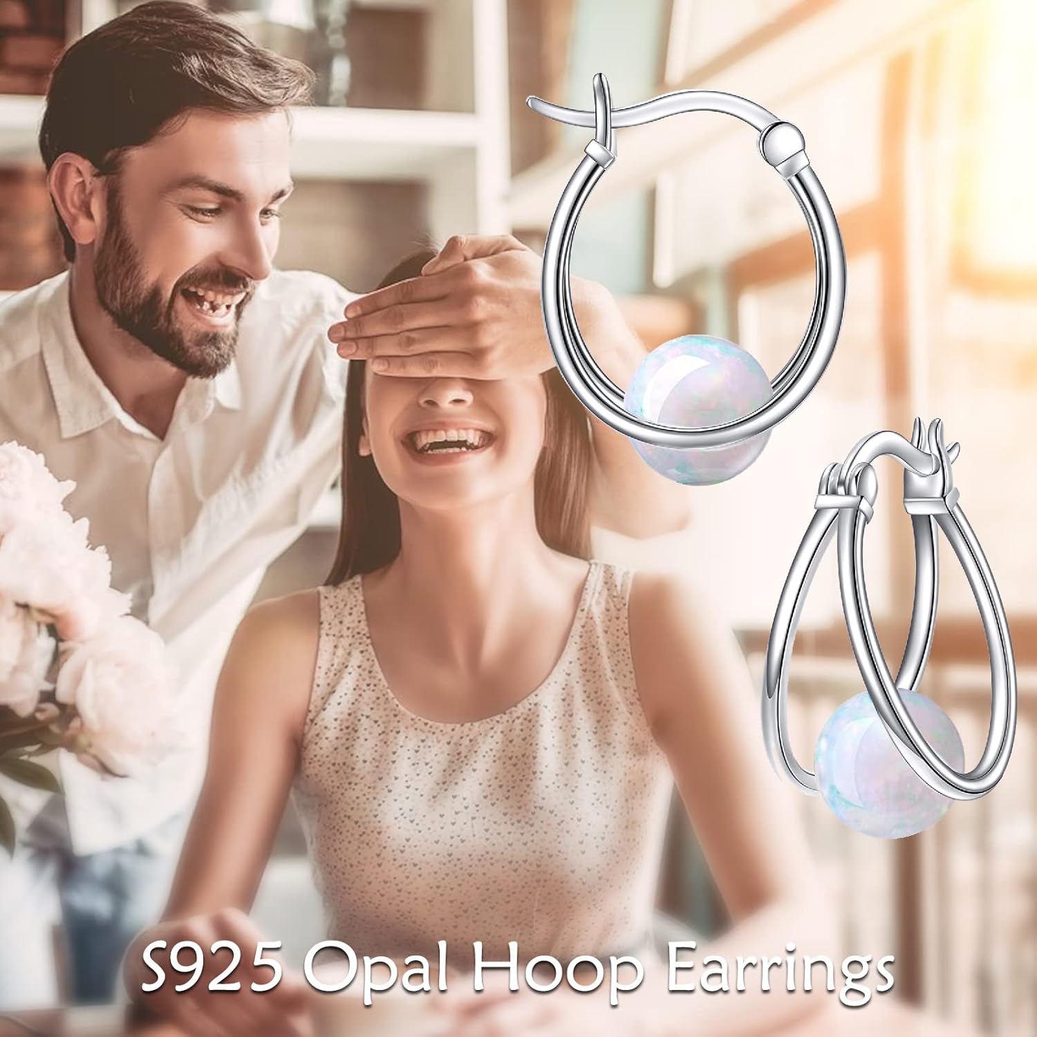 Thumbnail 1 de POPlyke Edelstein Doppel Hoop Ohrringe – Sterling Silber 925 mit Opal, Mondstein und weiteren Edelsteinen