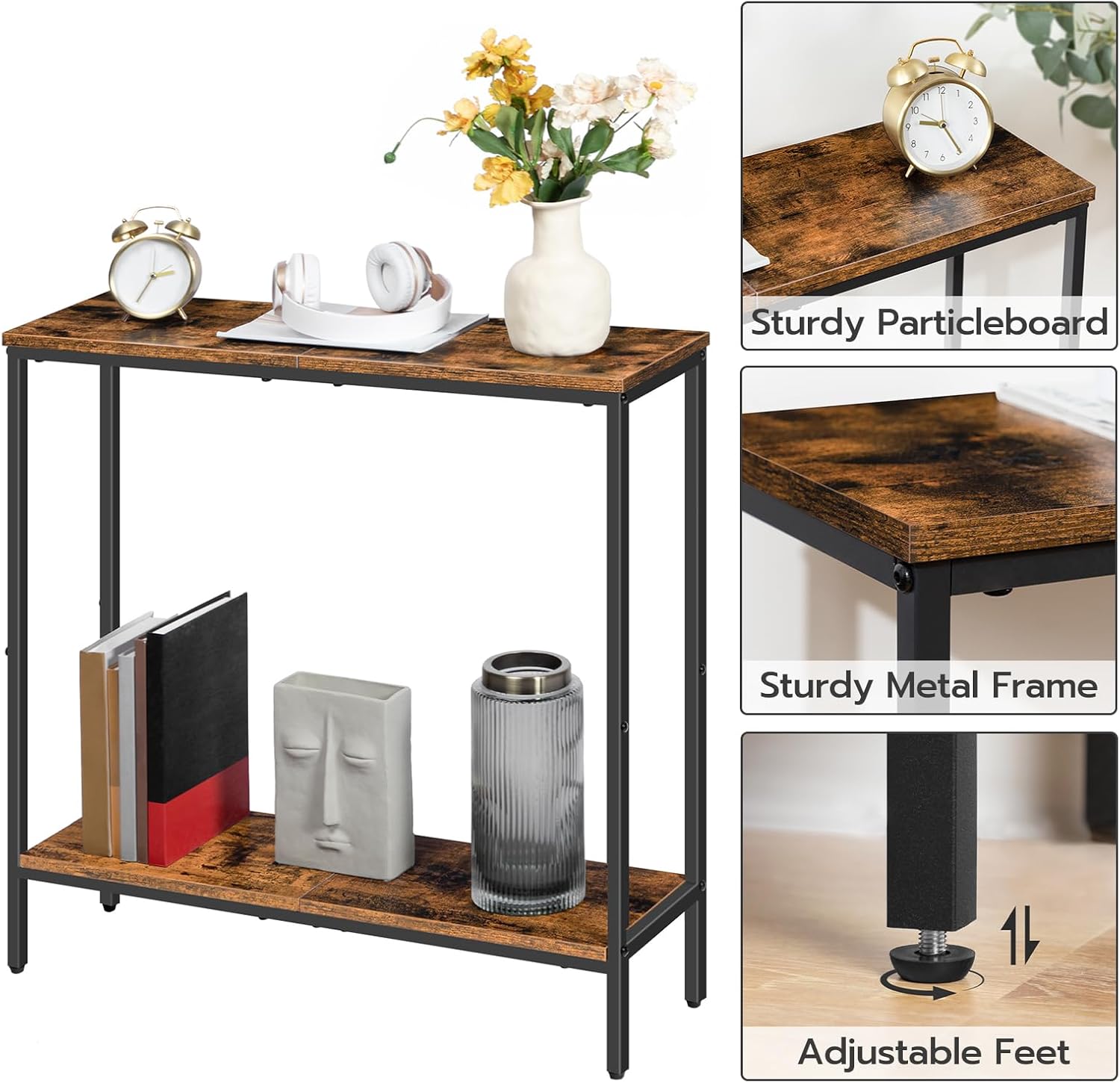 Thumbnail 6 de HOOBRO Slim Console Table with Shelf (EBF22XG01) – 2-Tier Narrow Hallway Table in Rustic Brown