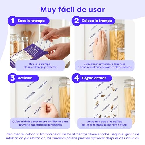 Detalle de Wolkenfeld Antipolillas Cocina y Despensa 10x: trampas adhesivas con feromonas para polillas de alimentos