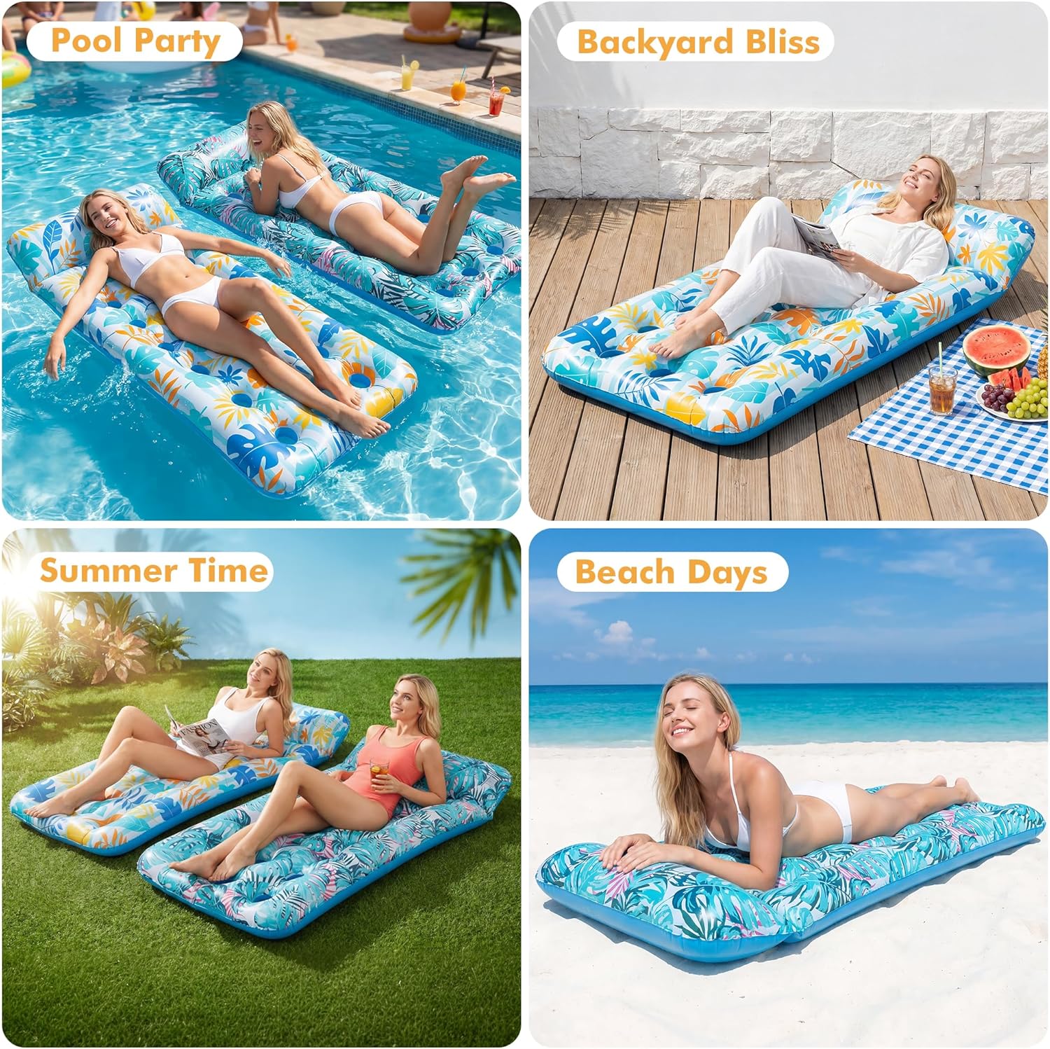 Thumbnail 3 de Stonful 2-Pack Inflatable Pool Float Mat with Headrest (75 x 34 in), Cooling Holes & 300 lb Capacity