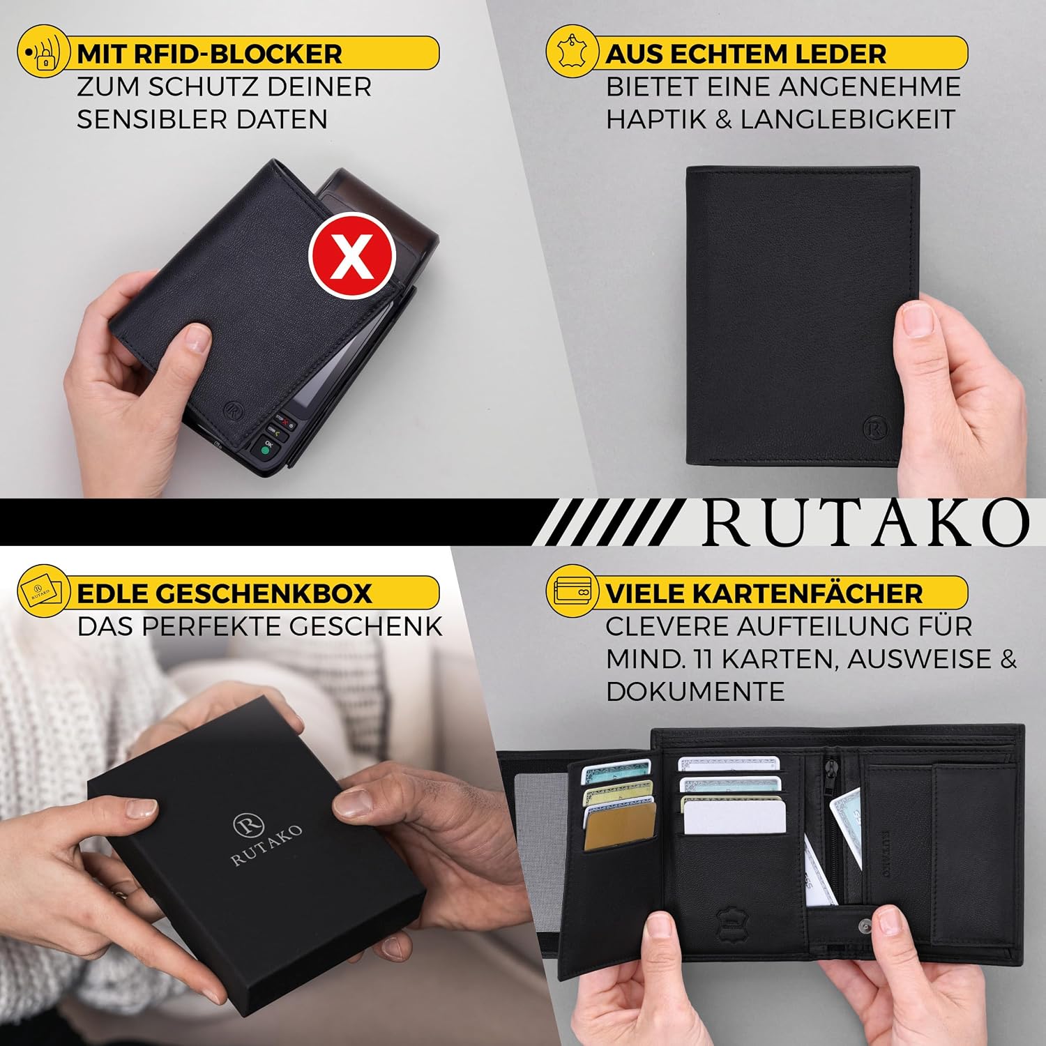 Thumbnail 1 de RUTAKO Herren-Geldbörse aus Leder mit RFID-Schutz und Münzfach