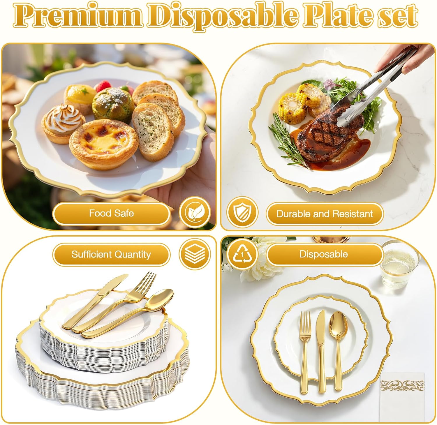 Detalle de Glowserve 175-Piece Disposable Plastic Dinnerware Set for 25 Guests
