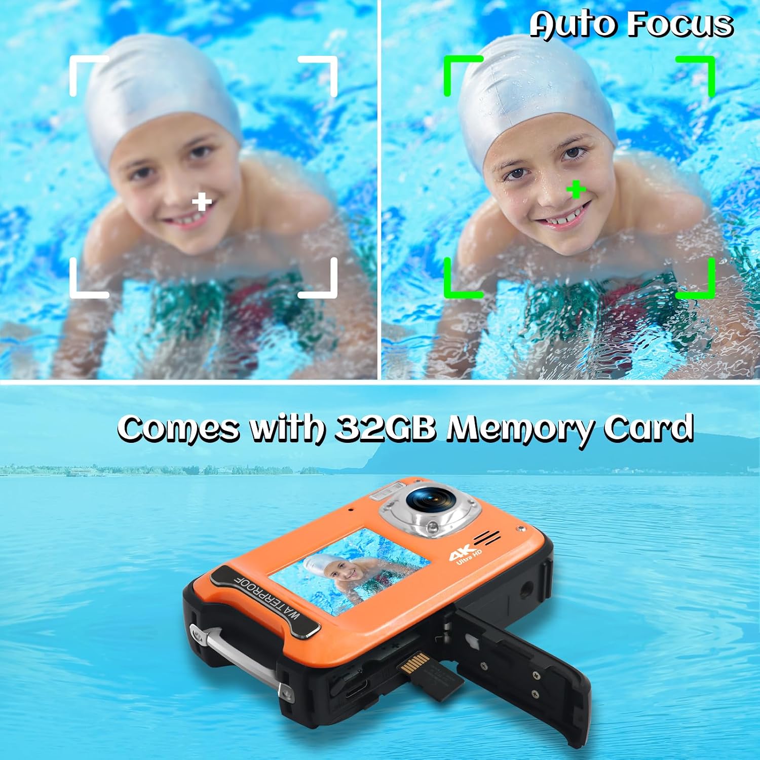 Detalle de 4K 48MP Waterproof Camera for Snorkeling with Dual Screens (17ft) and 32GB Card