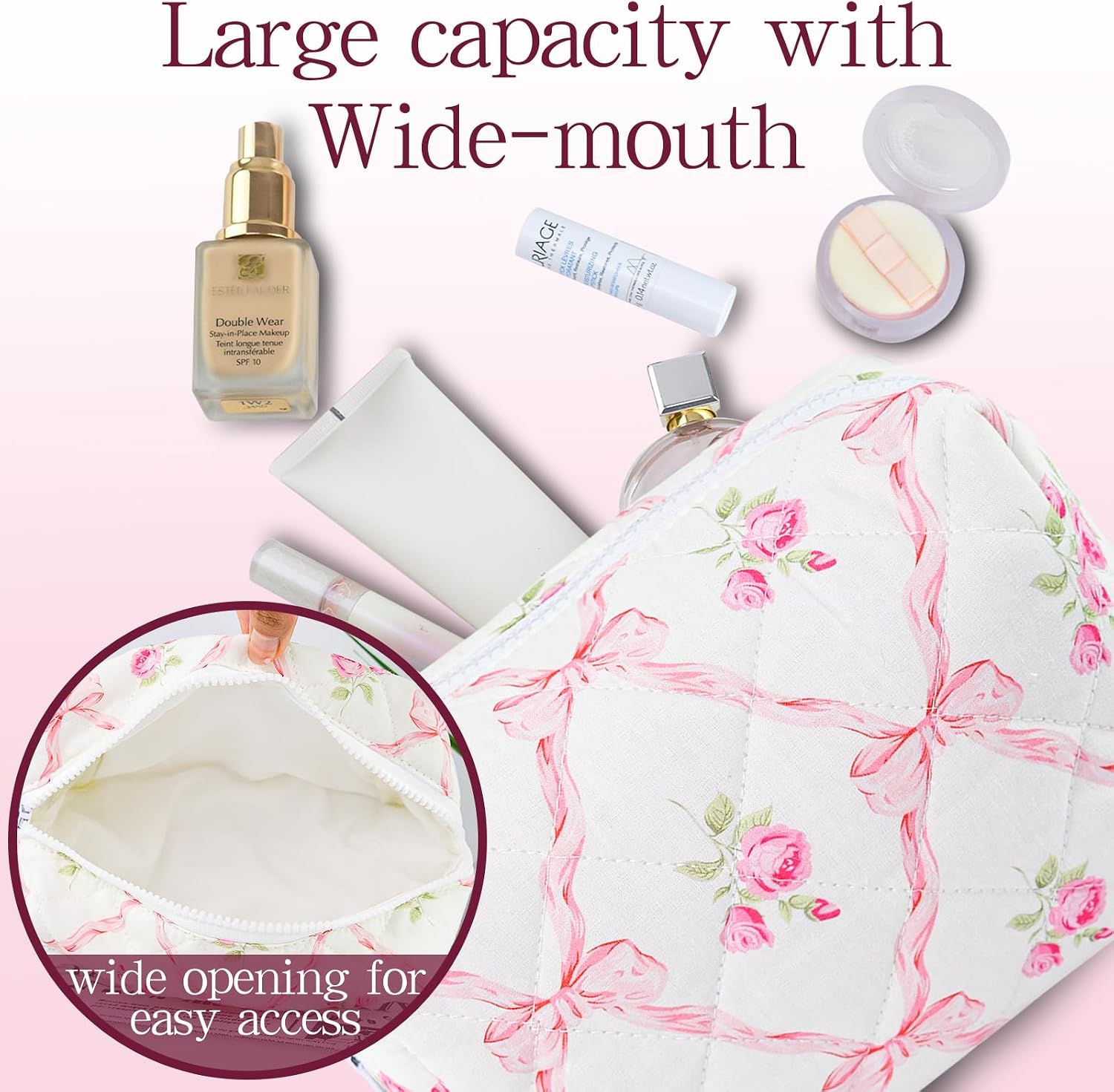 Thumbnail 2 de Quilted Makeup Bag Floral Cotton Travel Pouch