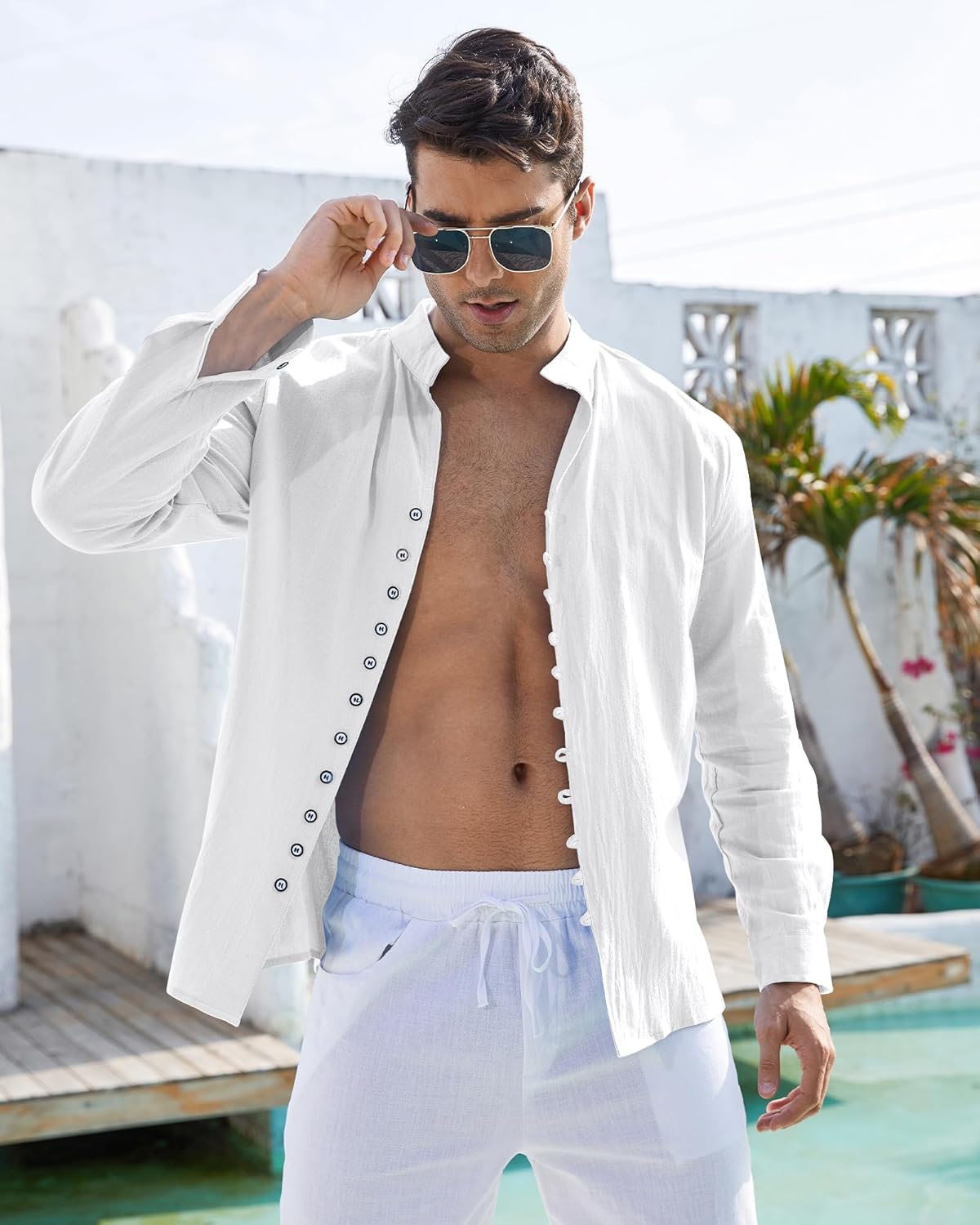 Thumbnail 1 de NANAMEEI Chemise en Lin pour Homme à Manches Longues — Col Mao et Boutonnée