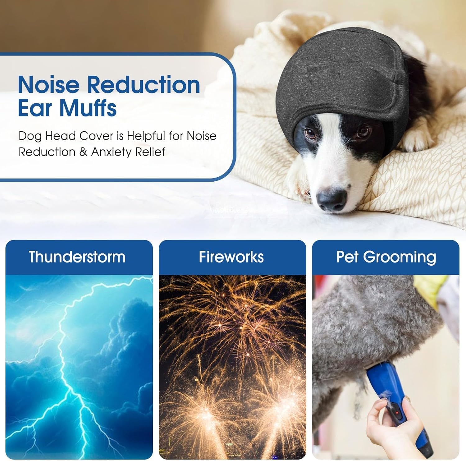 Thumbnail 1 de AOFITEE Dog Calming Hoodie with Noise-Reducing Ear Muffs (LightGrey, XL)