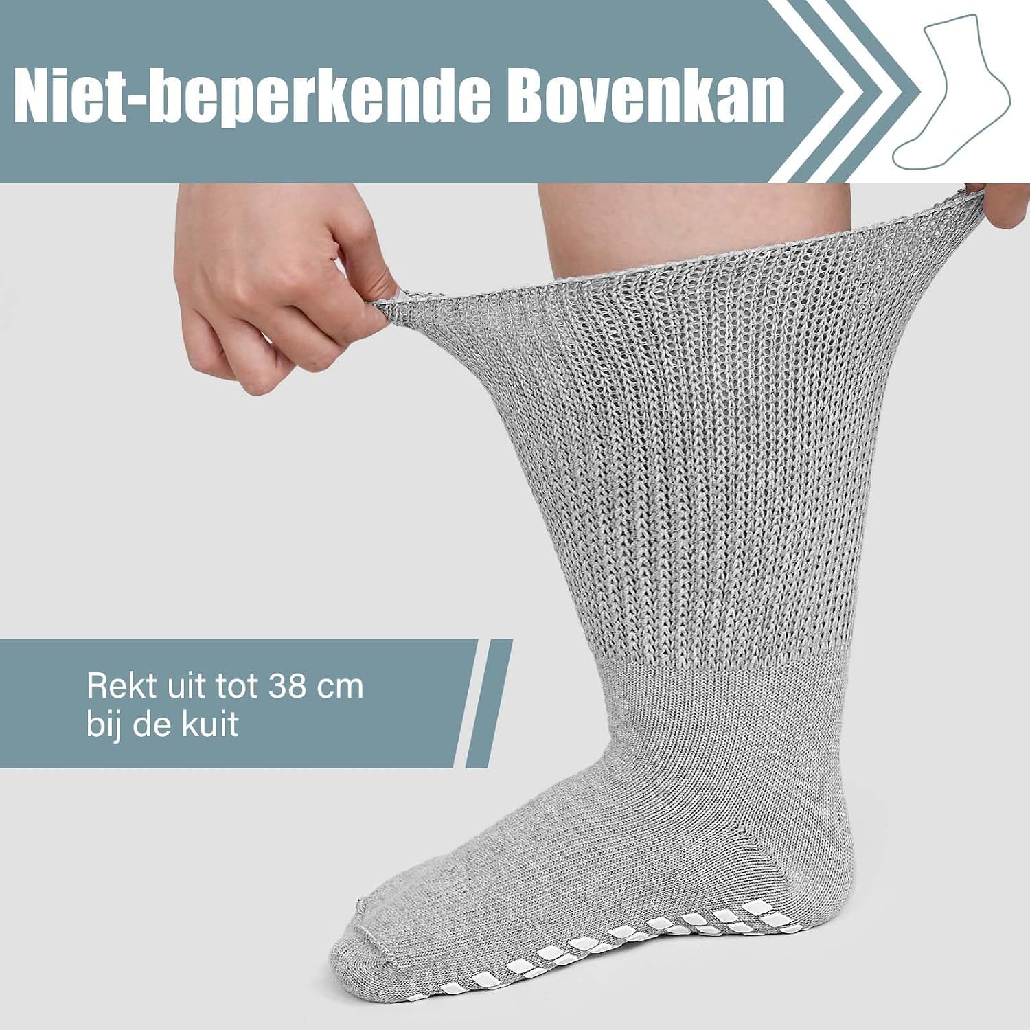 Detalle 2 de ZFSOCK diabetische antislipsokken van katoen, extra breed en zonder elastische band