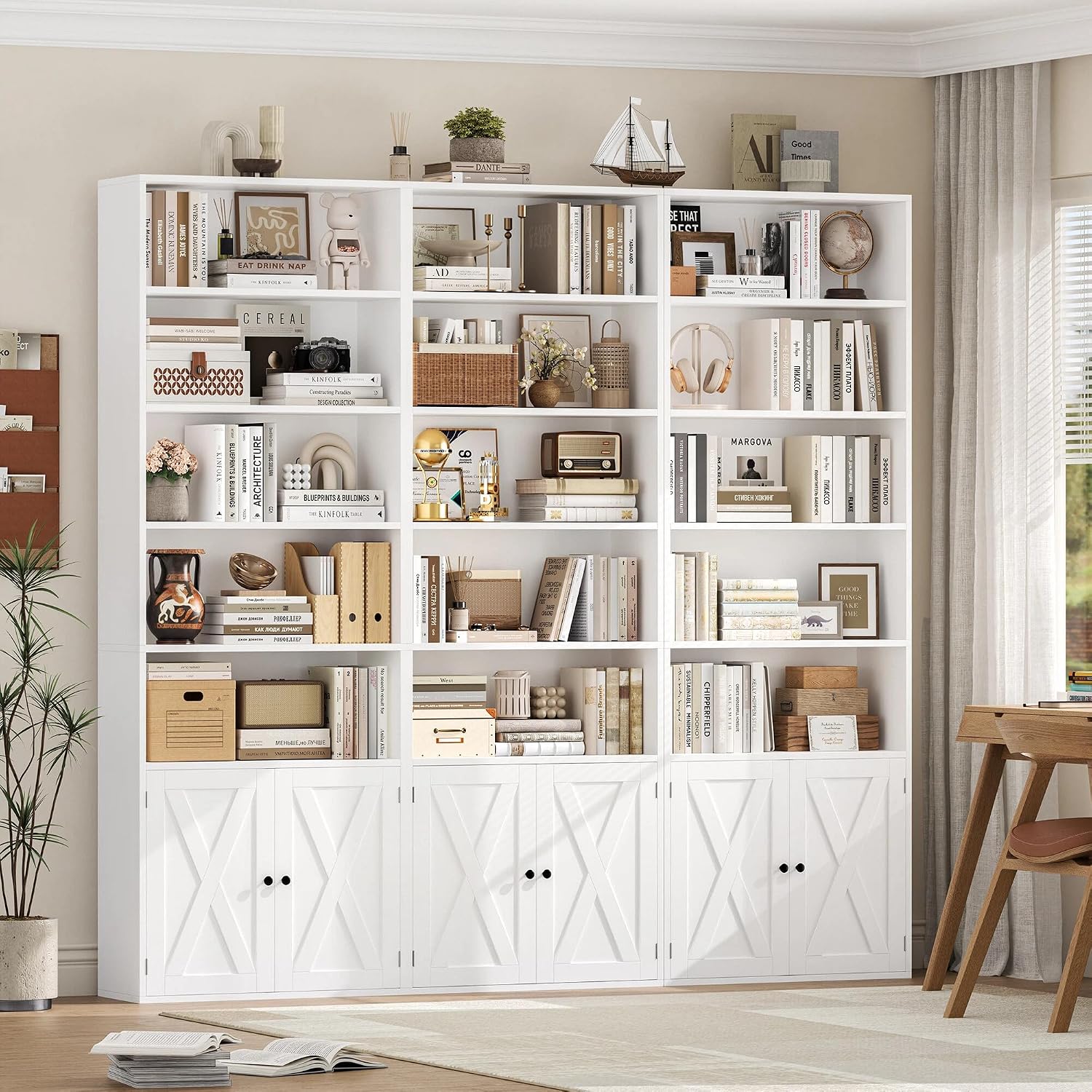Detalle de FirFurd P573 209 cm Bookcase with 2 Doors, 7 Levels, White