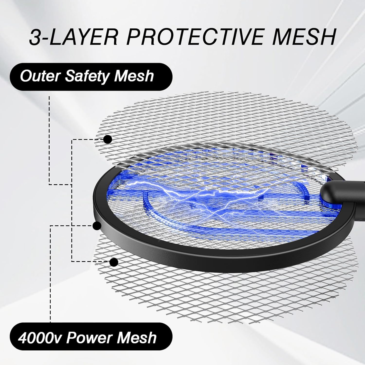 Detalle 1 de GooQand Electric Fly Swatter Rechargeable (4000V) USB 2-in-1 Bug Zapper Racket, 2 Pack