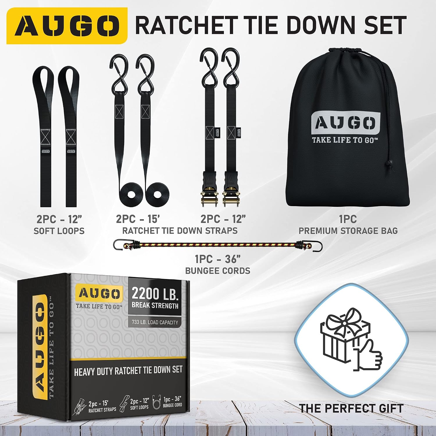 Detalle 2 de AUGO Ratchet Tie Down Straps – 2 Pack, 4.5M, 1000kg Break Strength