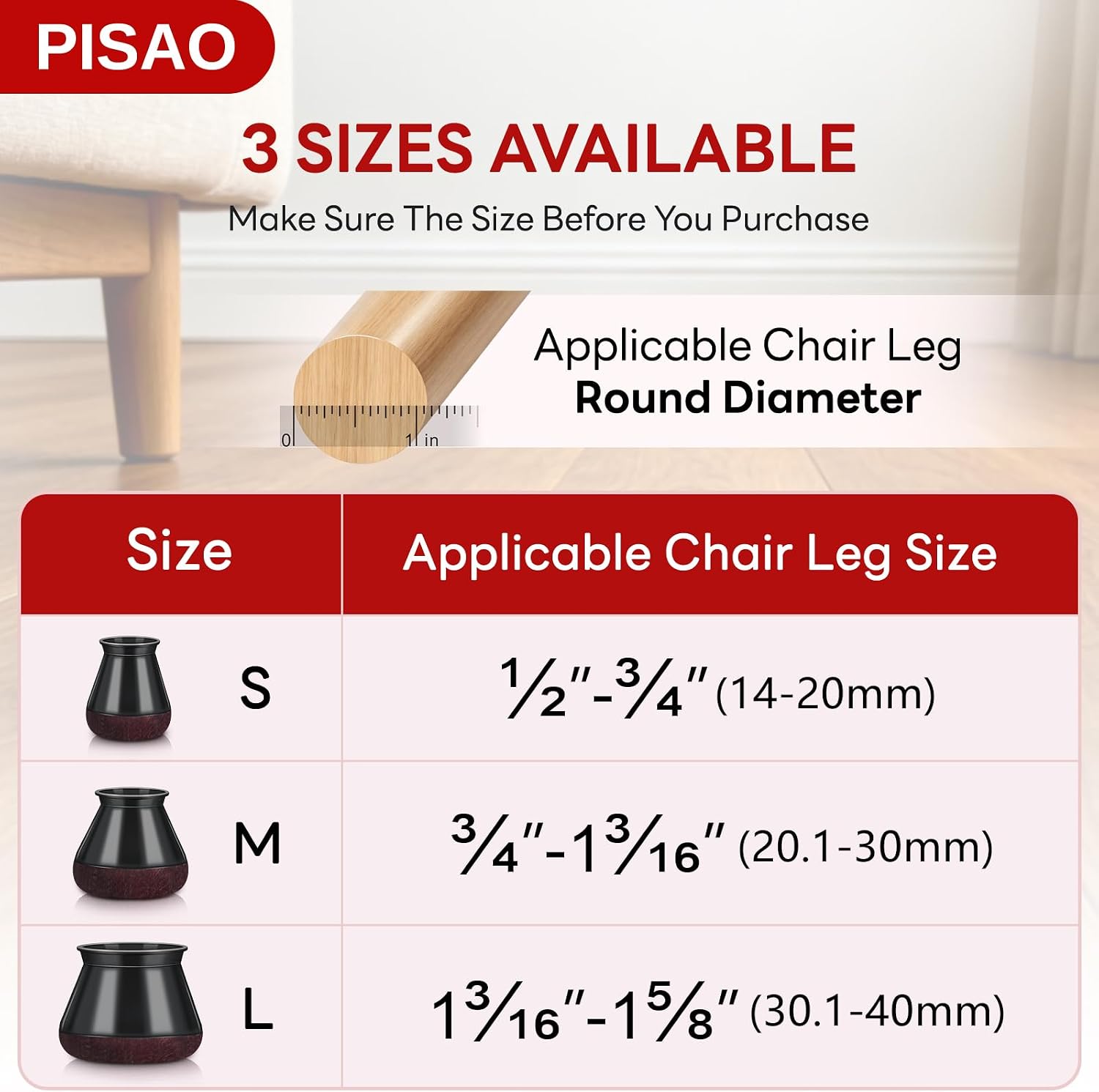 Thumbnail 3 de PISAO 001 Silicone Chair Leg Protectors with Wrapped Felt Bottom, 24-Pack
