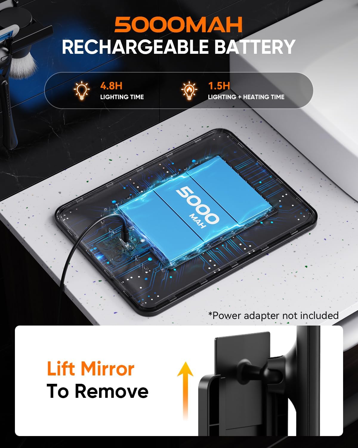 Thumbnail 5 de eeuuty Heated Shower Mirror Fogless for Shaving (Gen 3) with Razor Holder - 3 Colors, Stepless Dimming, Anti-Fog (Black)