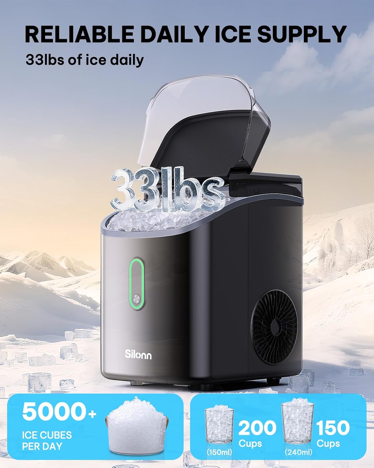 Thumbnail 2 de Silonn Nugget Ice Maker, 33 lb Daily Output