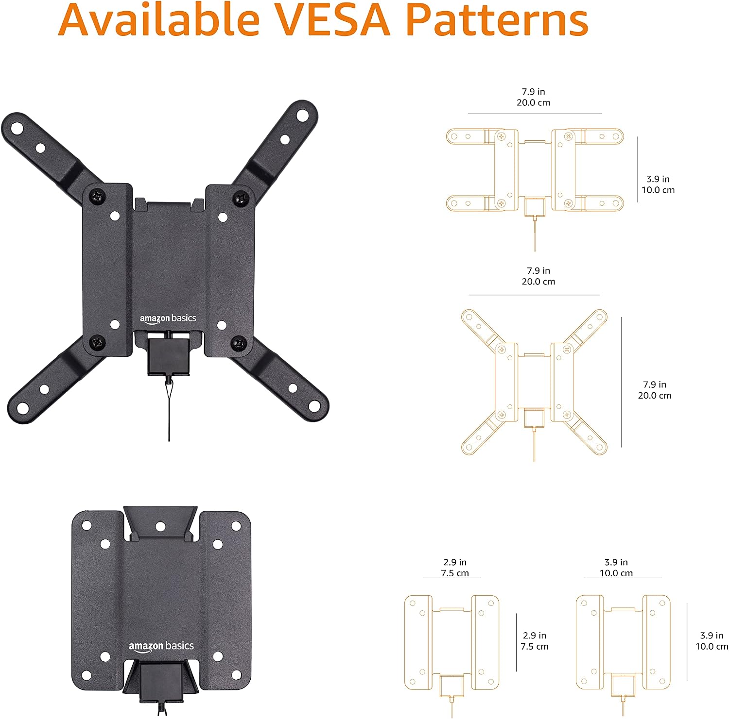 Detalle de Amazon Basics Support mural fixe pour téléviseur 12–40 pouces, VESA 200×200 mm, noir