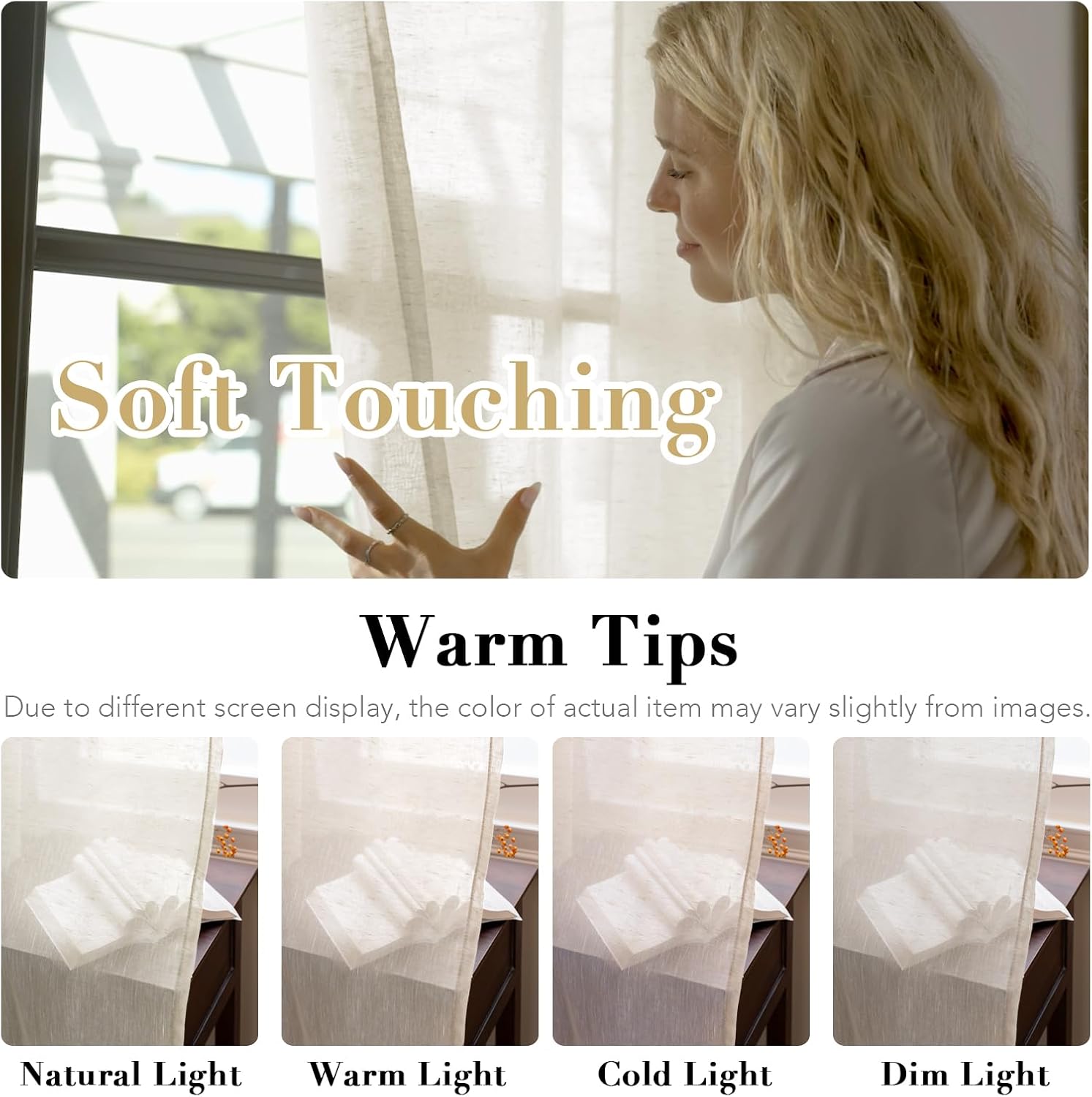 Thumbnail 2 de H.VERSAILTEX Natural Linen Semi Sheer Curtains (Set of 2) with Nickel Grommets, 52 by 108 Inch, Ivory