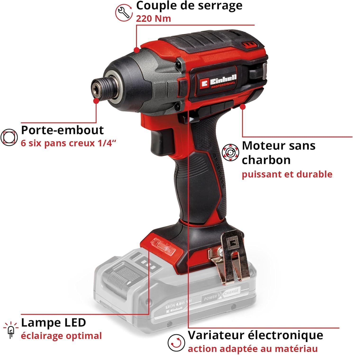 Detalle de Einhell Professional Visseuse à chocs sans fil TP-CI 18/220 Li BL-Solo Power X-Change